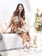 Brown Digital Print Rayon Loose Fit Shirt