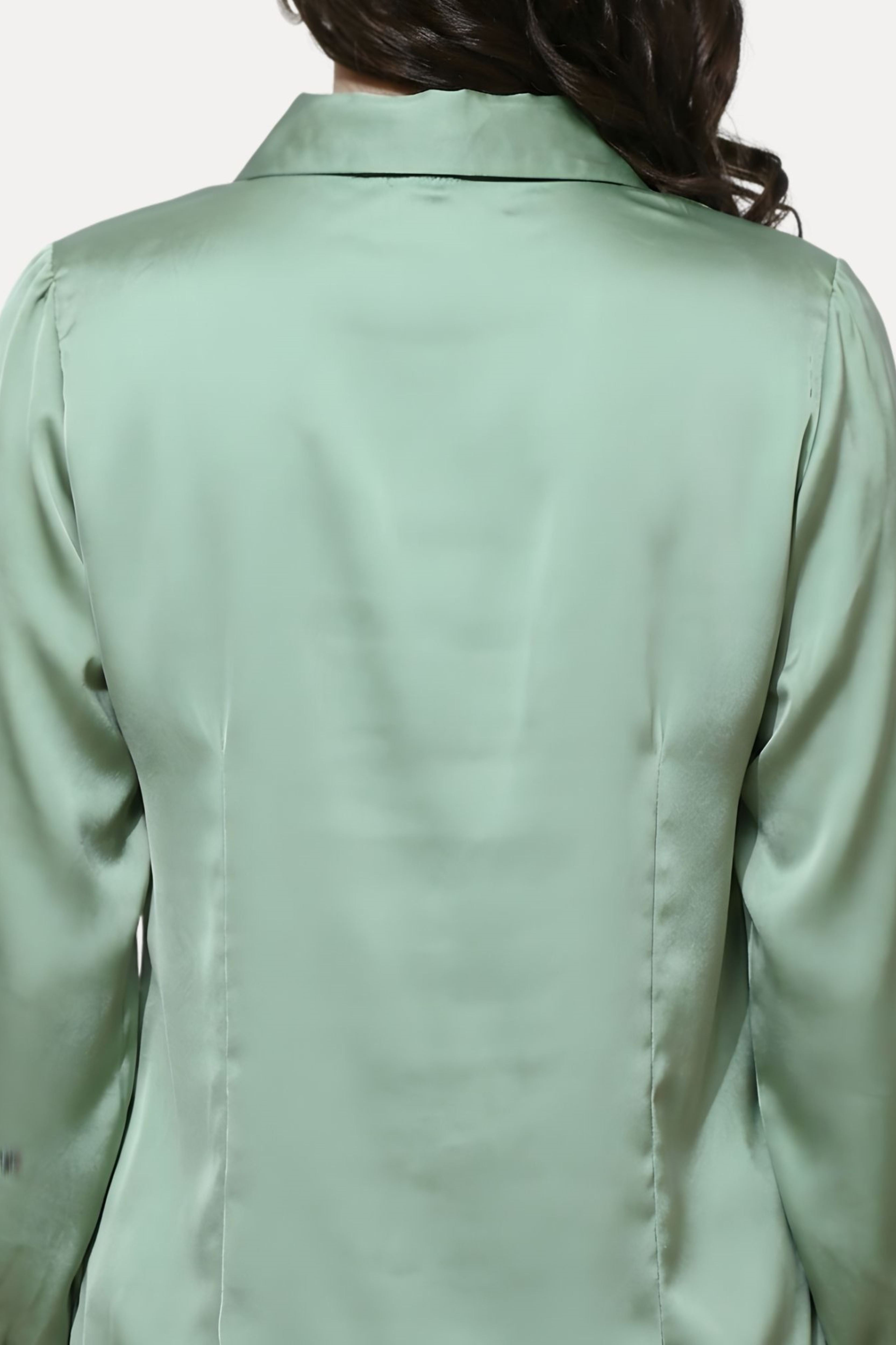 Green Poly Satin Solid Shirt