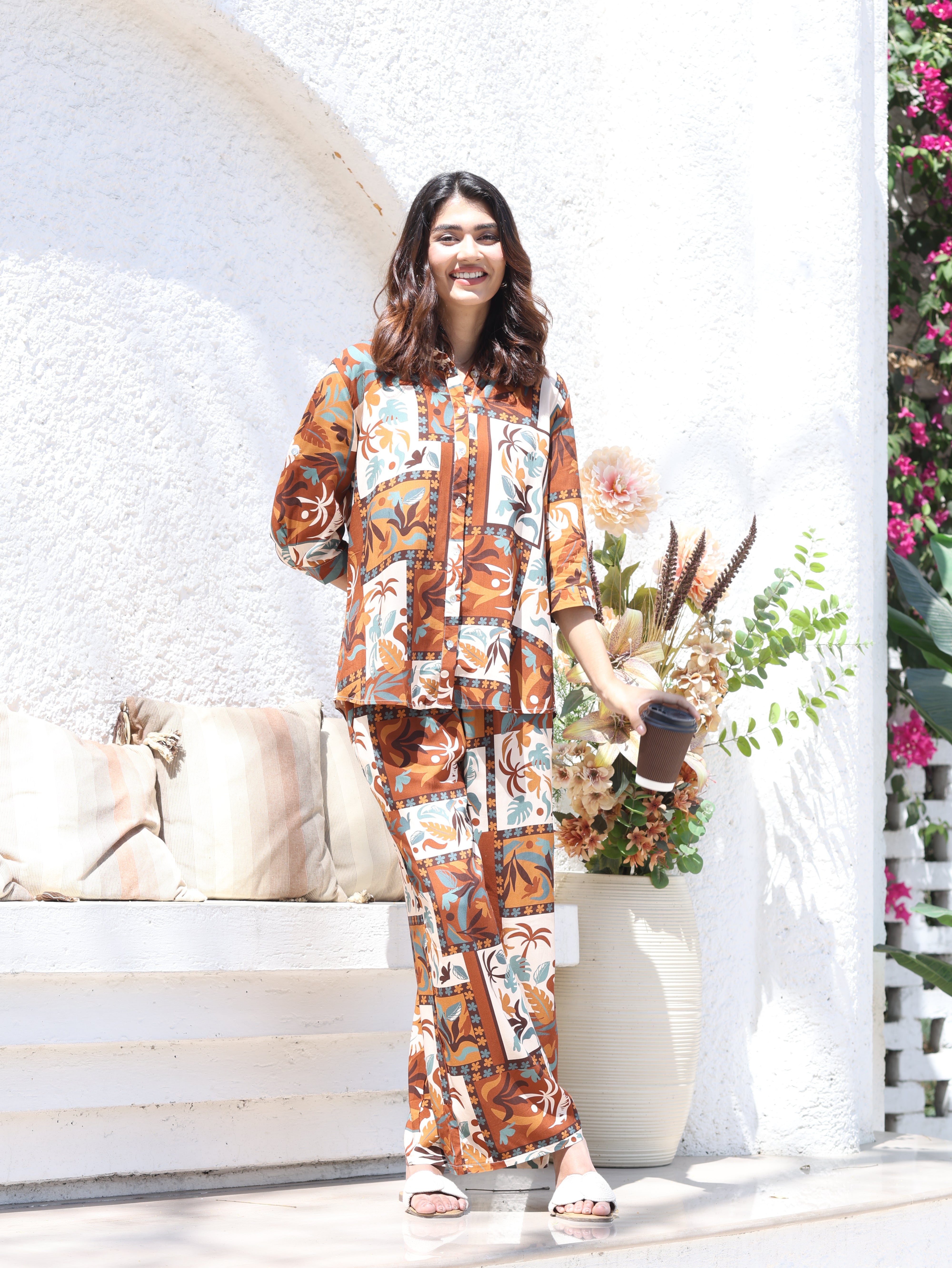 Brown Digital Print Rayon Nightsuit - Global Republic