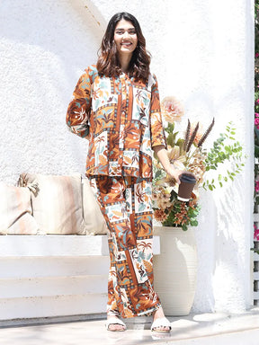 Brown Digital Print Rayon Loose Fit Lower
