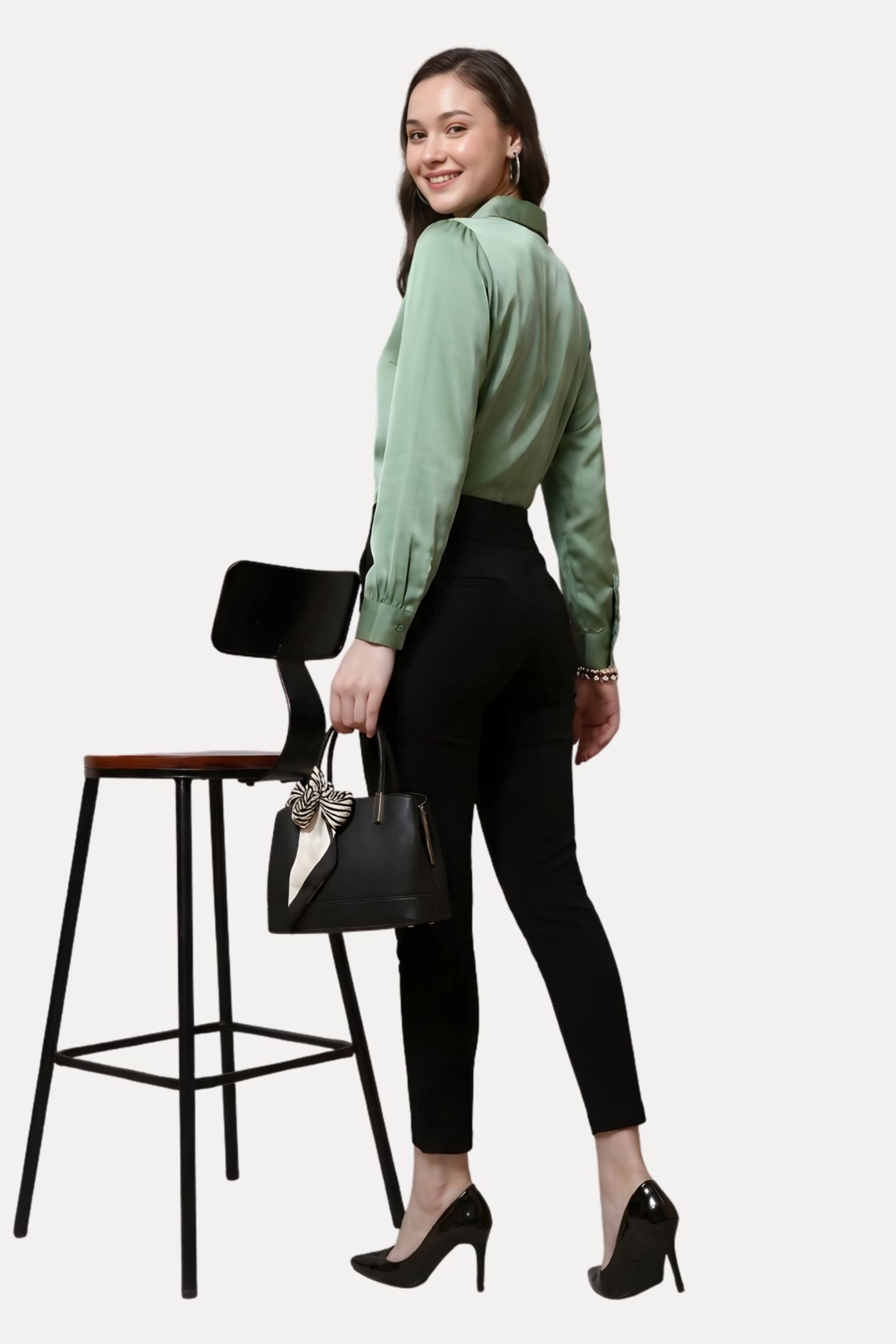 Green Poly Satin Solid Shirt
