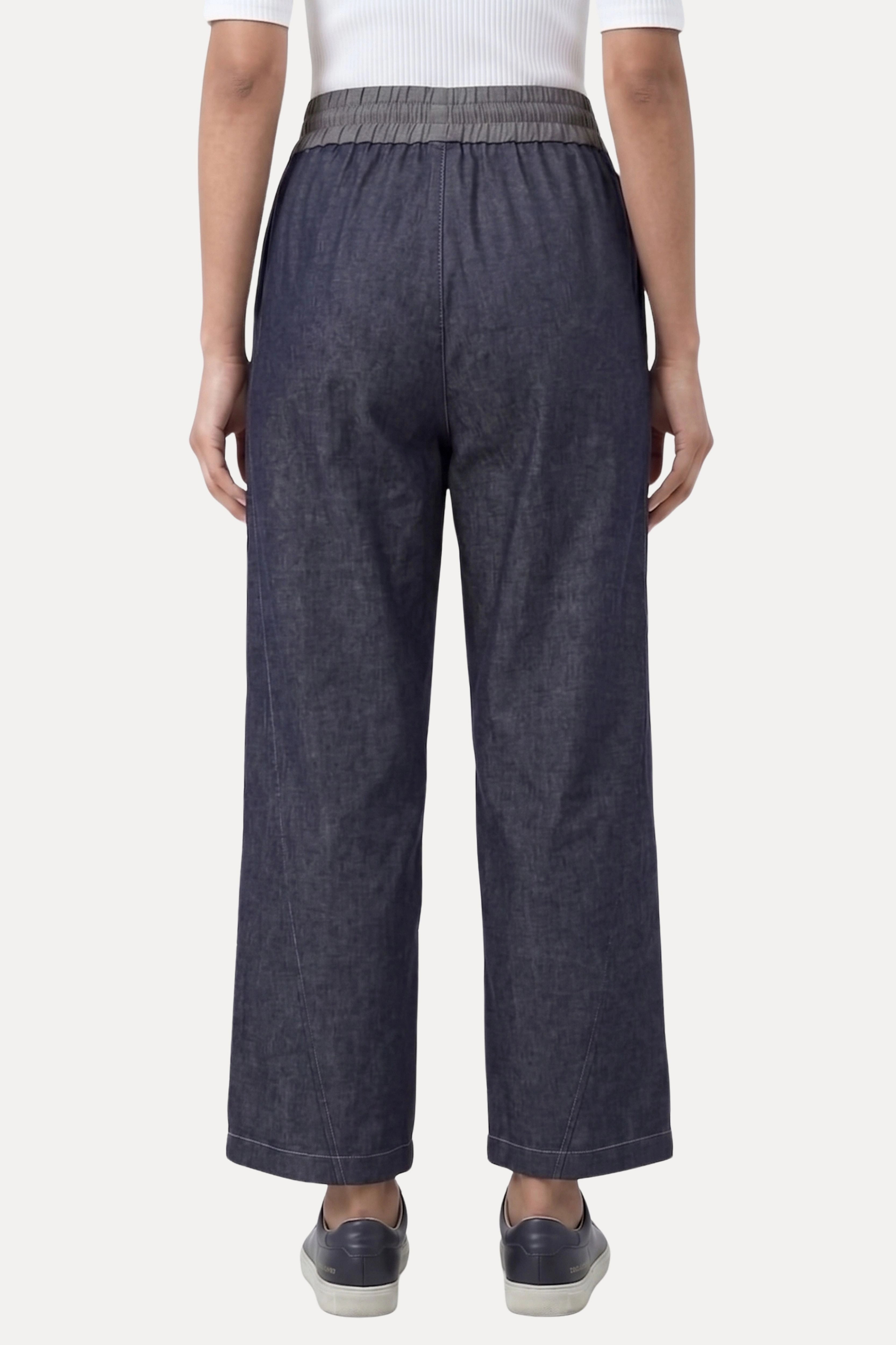 Dark Blue Denim-Look Cotton Viscose Lower