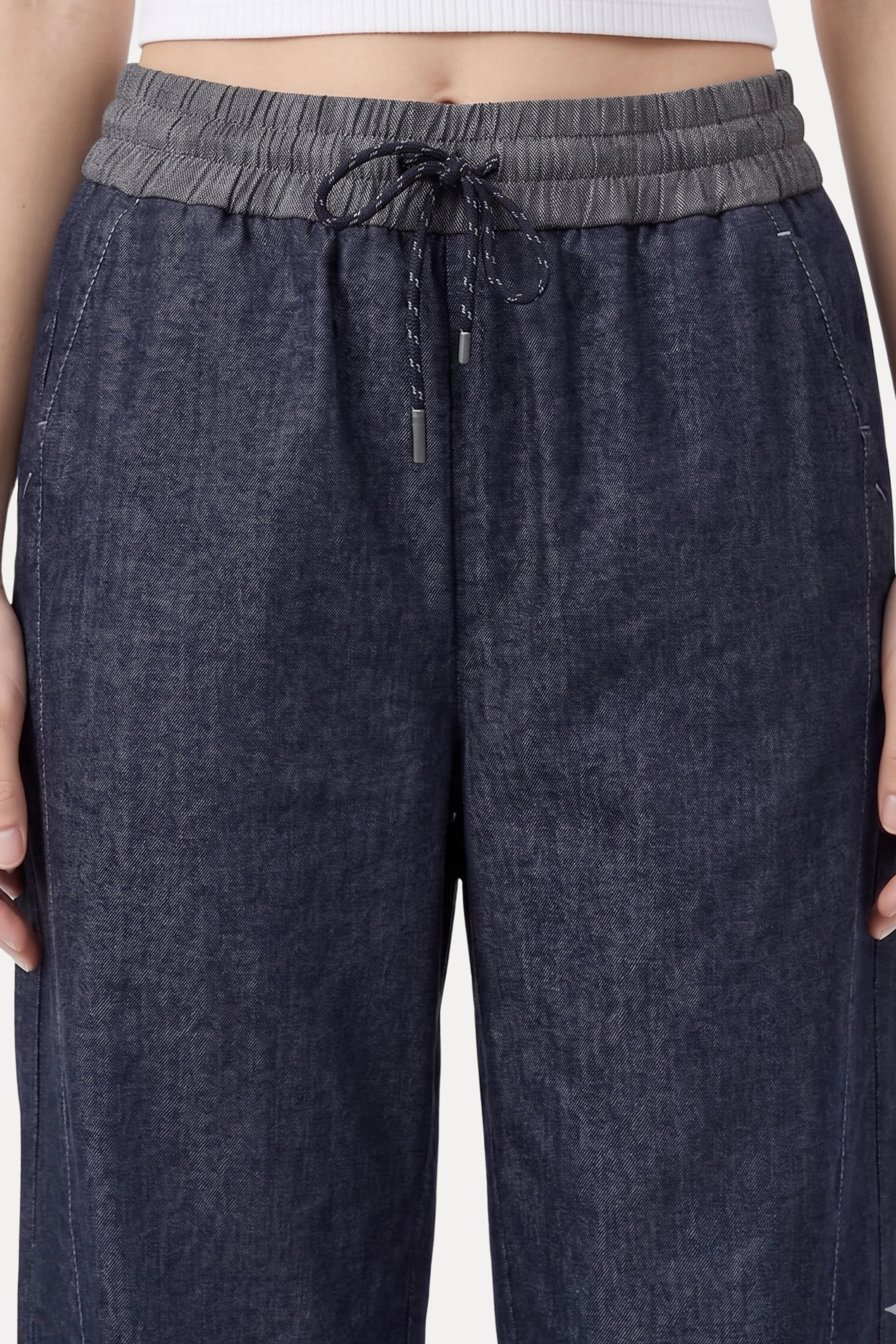 Dark Blue Denim-Look Cotton Viscose Lower