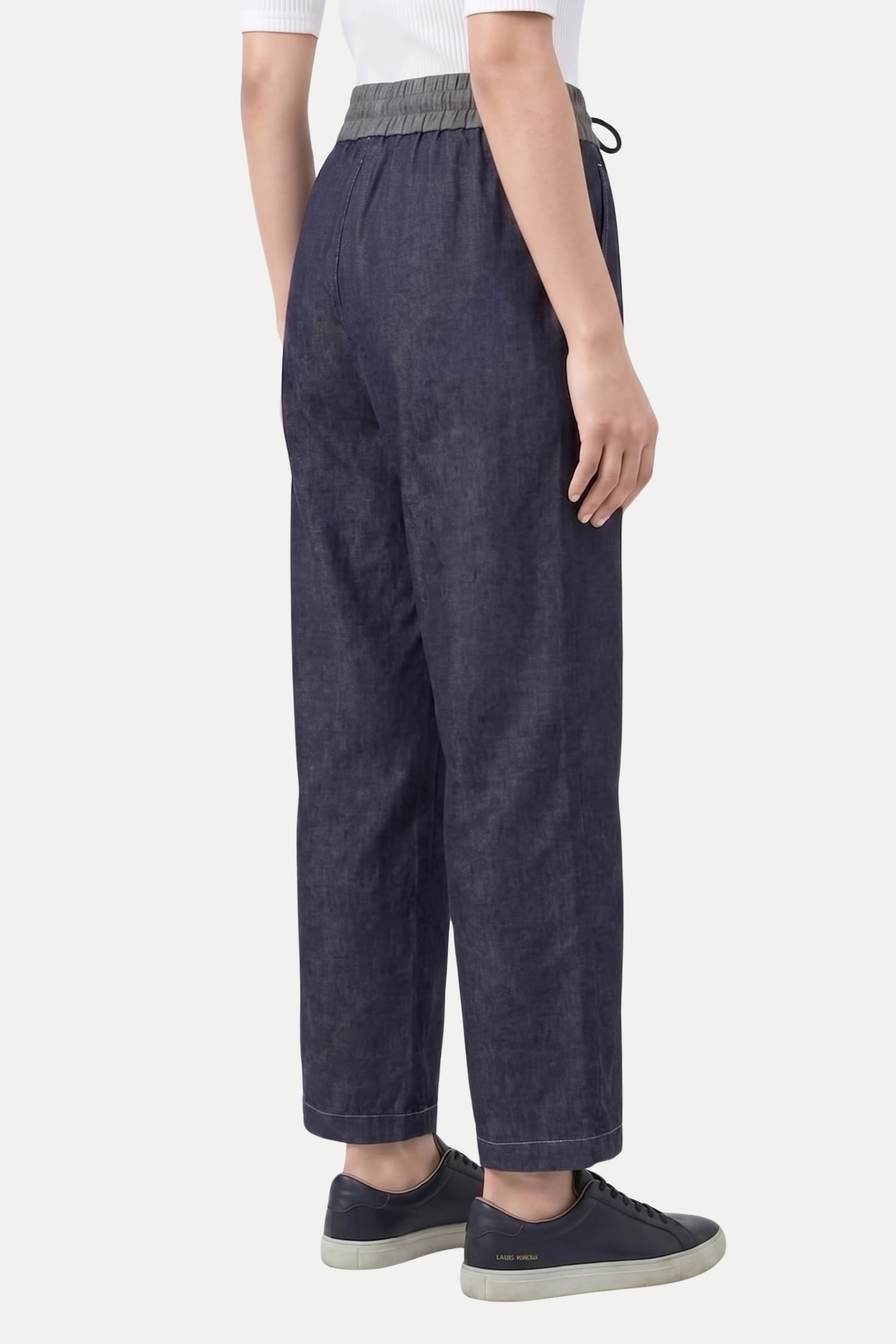 Dark Blue Denim-Look Cotton Viscose Lower