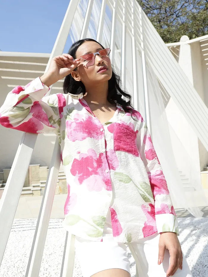 Watercolor Floral Rayon Blend Shirt - Global Republic