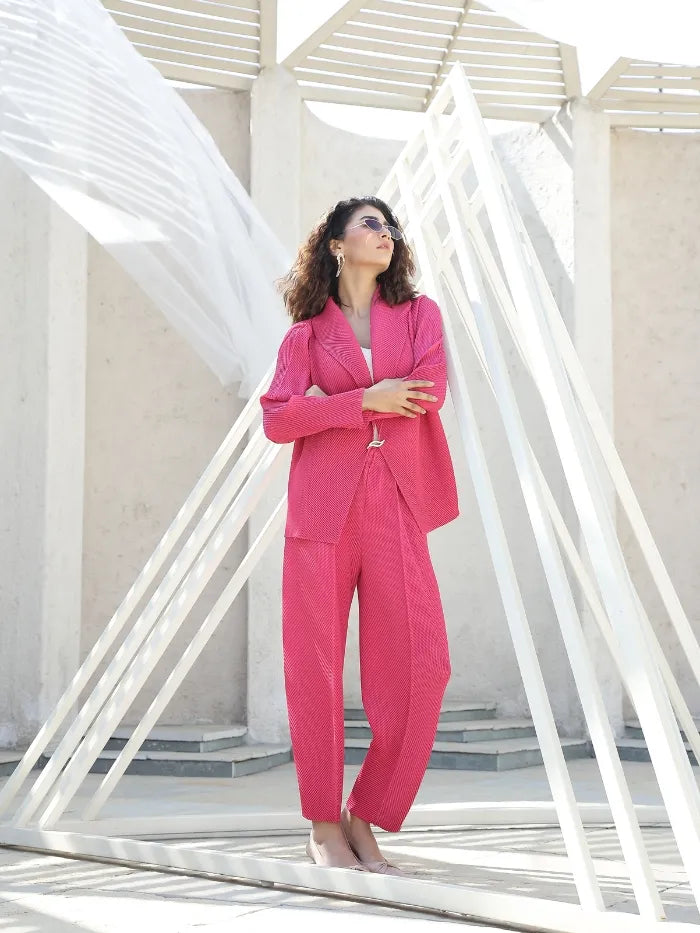 Hot Pink Poly Blend Co-ord Set