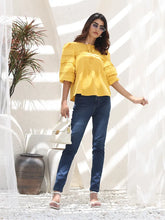 Mustard Dobby  Cotton Regular Fit Blouse