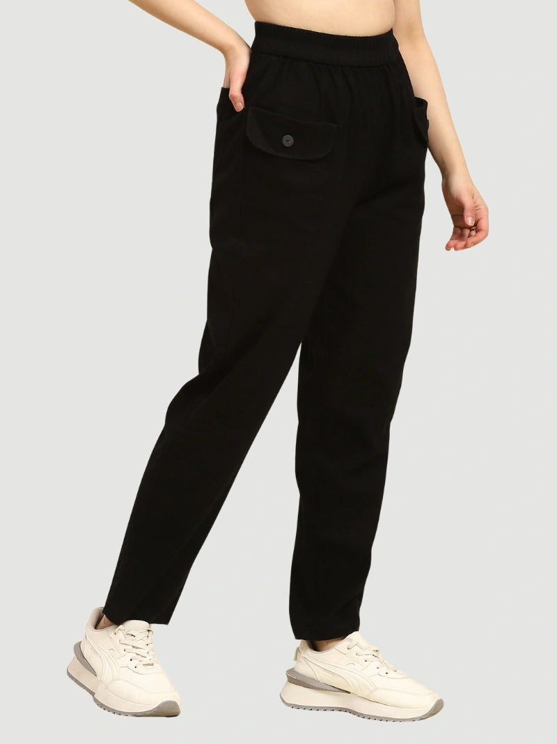 Black Cotton Regular Fit Trouser  -  Global Republic