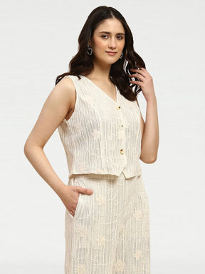 Cream Embroidered Co-ord Set