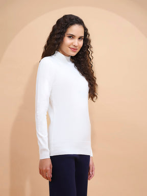 Ecru Turtle Neck Slim Skivvy Pullover