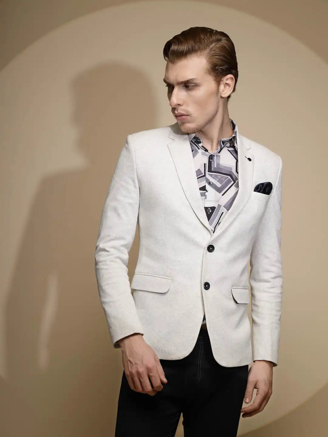 Light Grey Solid Full Sleeve Collared Neck Coat
