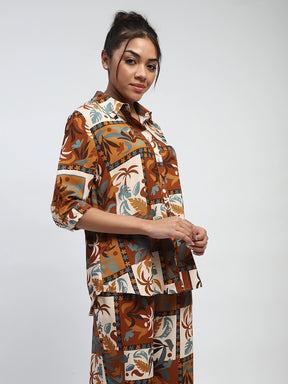Brown Rayon Digital Print Nightsuit