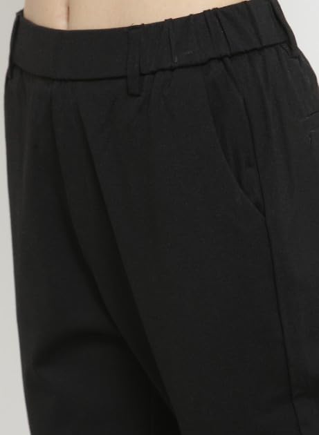 Women Tapered Fitted Solid Black Capri - Global Republic