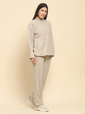 Beige Solid Relaxed Winter Nightsuit