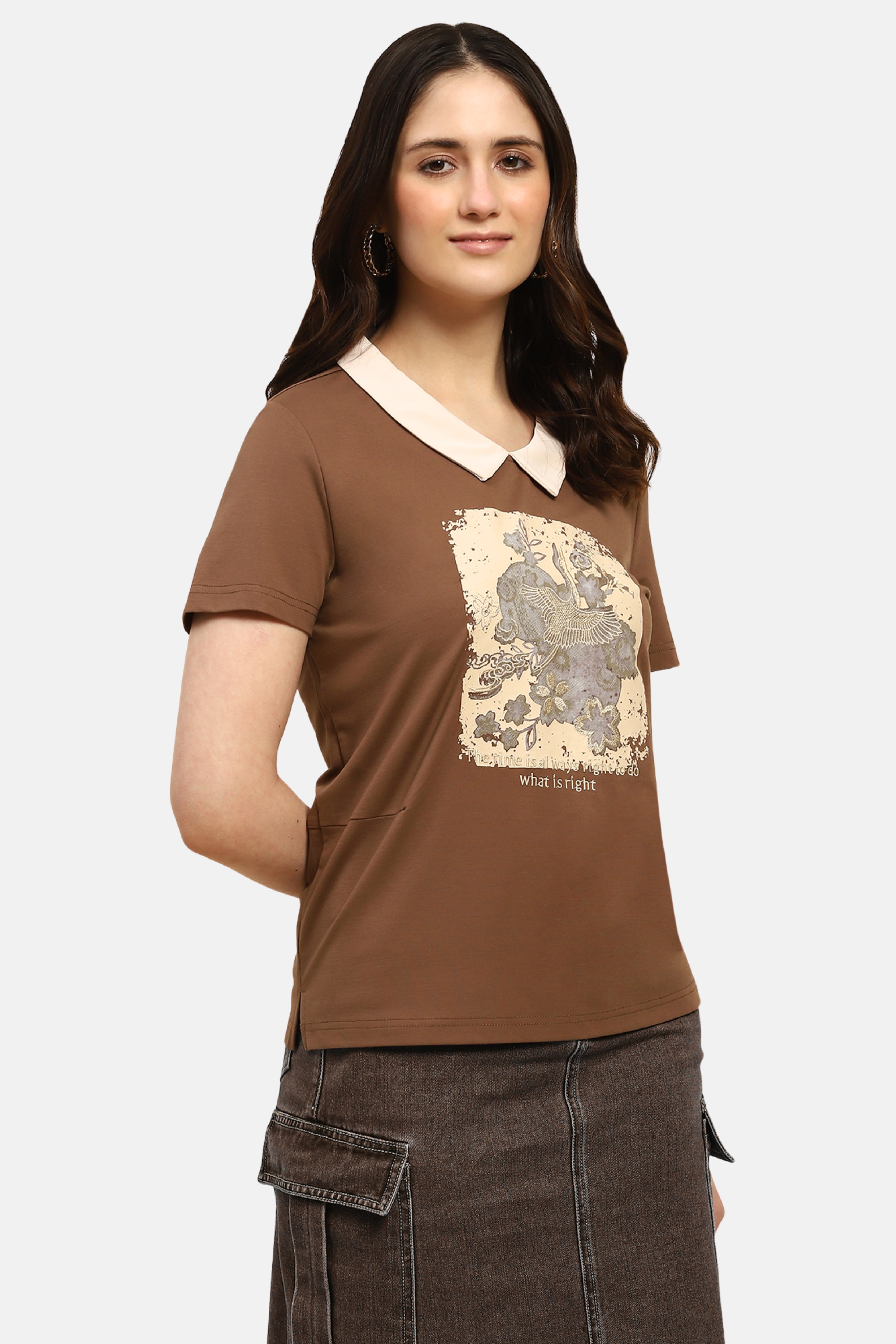 Brown Motivational Quote Viscose Top