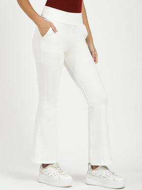White Stretchable Bootcut Trousers