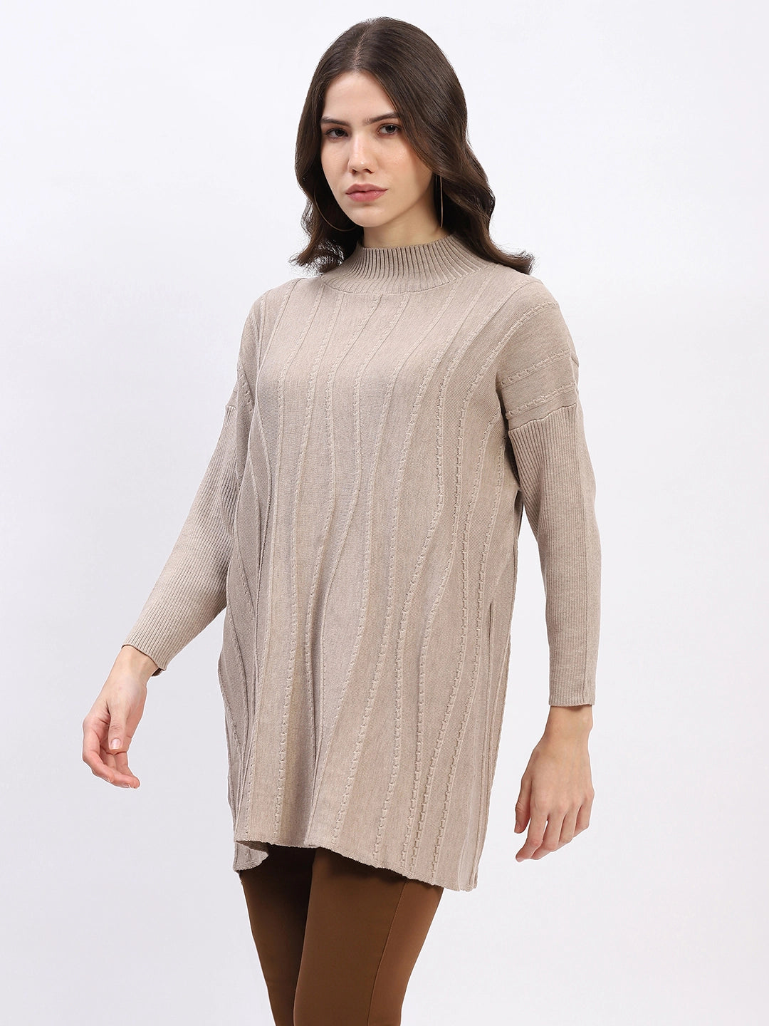 Textured High Neck Tunic Pullover
