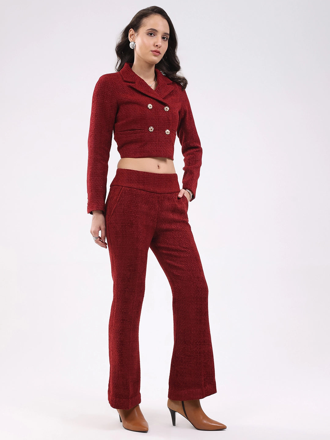Maroon Wool Blend Co-ord Set - Global Republic