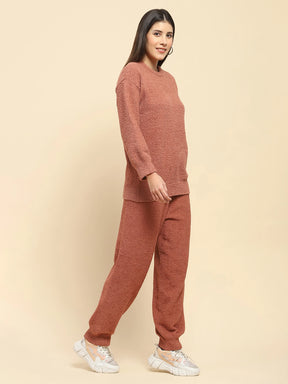 Brown Poly Blend Winter Loungewear