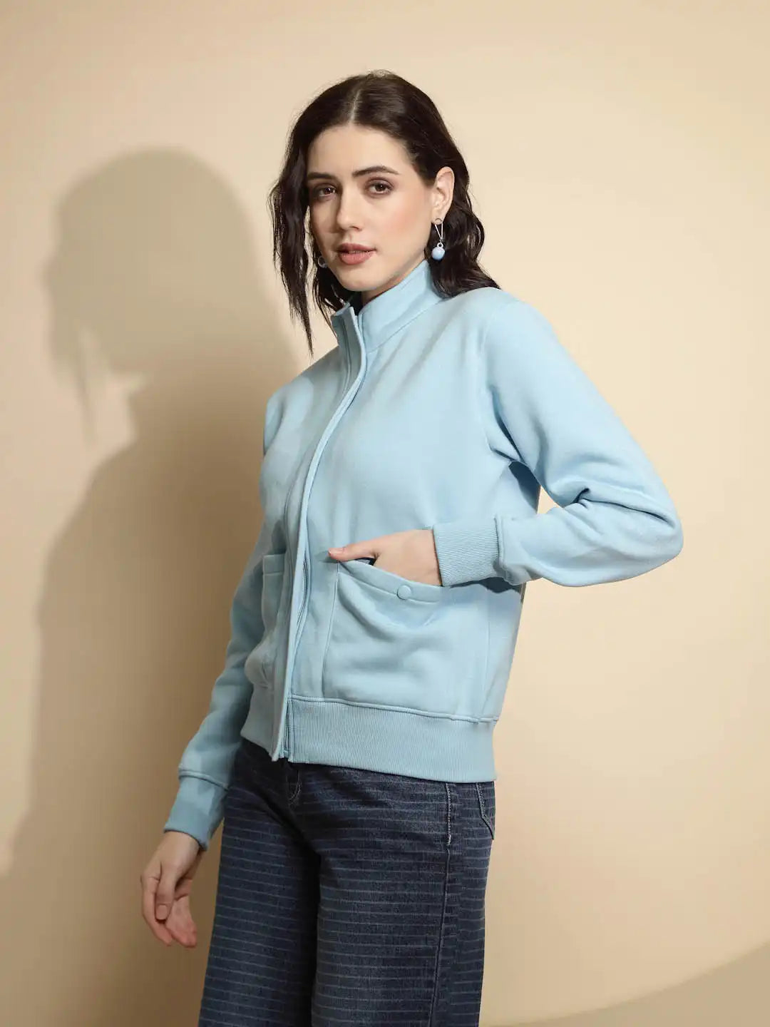 Light Blue Solid Acrylic Sweatshirt