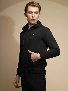 Black Solid Full Sleeve Stylish Hooded Sweatshirt