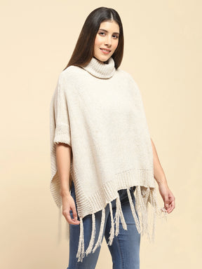 Beige Wool Blend Loose Poncho