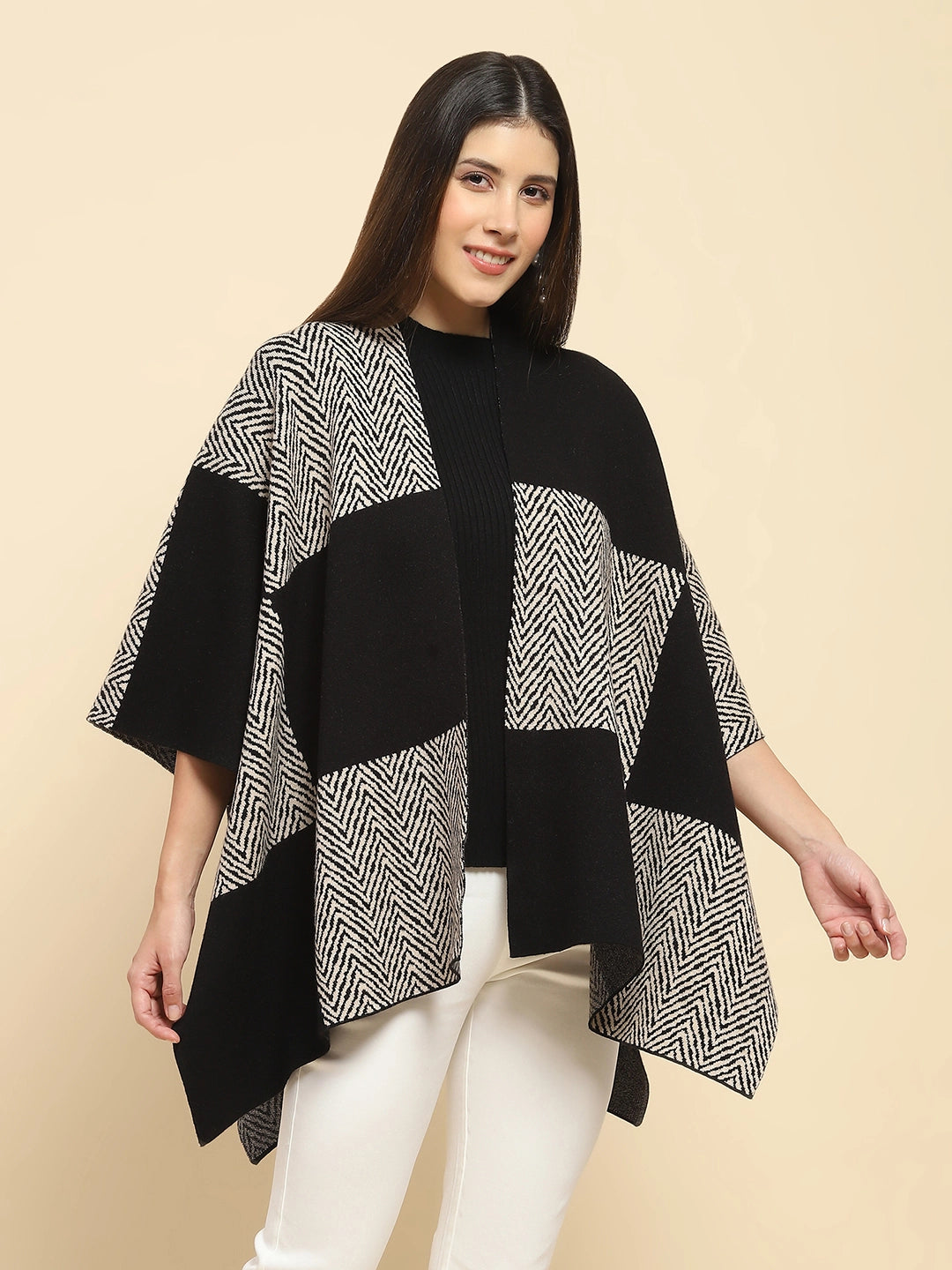 Monochrome Wool Blend Winter Shrug - Global Republic