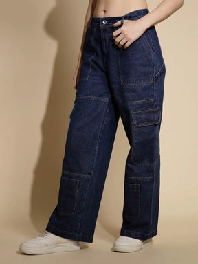 Blue Solid Boyfriend Fit Mid Rise jeans