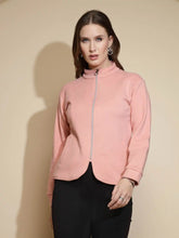 Peach Solid Full Sleeve Turtle Neck Fleece Sweatshirt