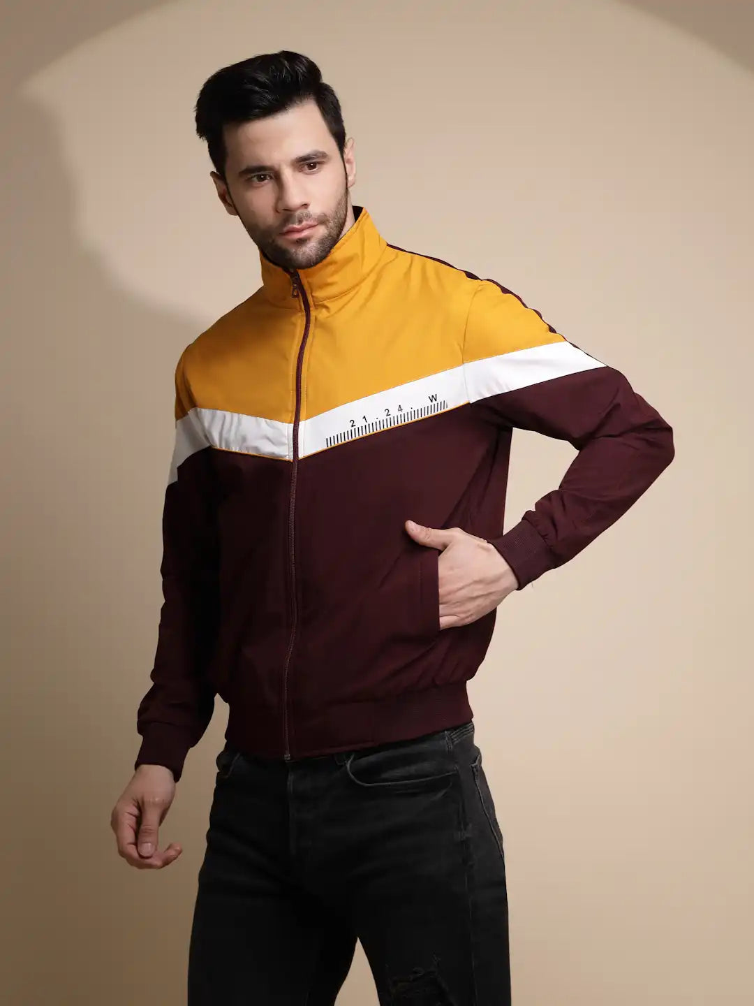 Men Yellow Solid Turtle Neck Full Sleeve Jacket