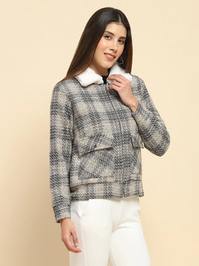 Black Poly Check Winter Shacket
