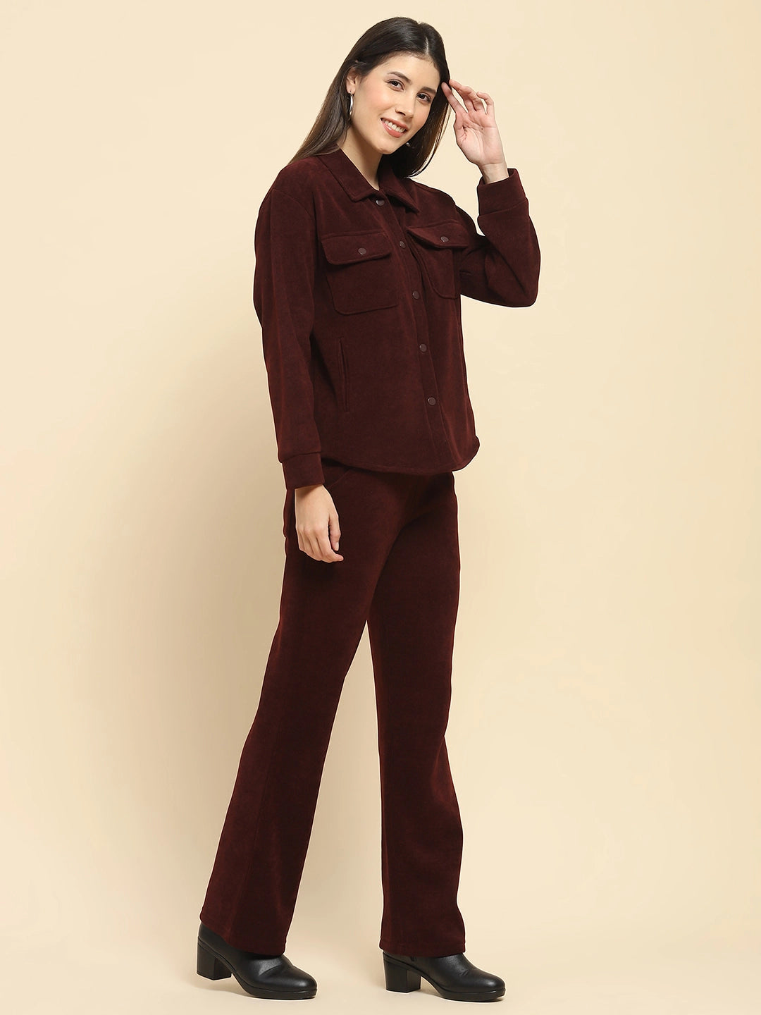 Wine Poly Blend Co-Ord Set