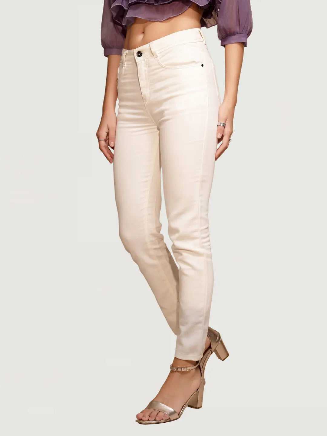 White  High Rise Slim Fit Jeans - Global Republic