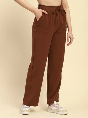 Brown Cotton Blend Solid Lower