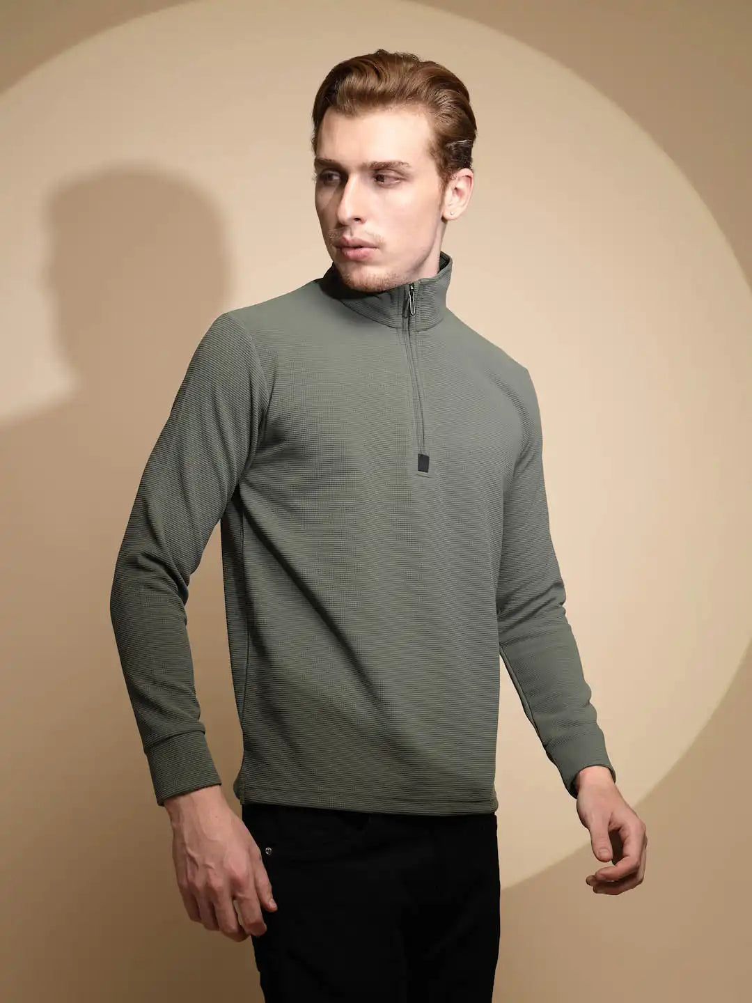 Solid Olive Full Sleeve Turtle Neck Sweatshirt