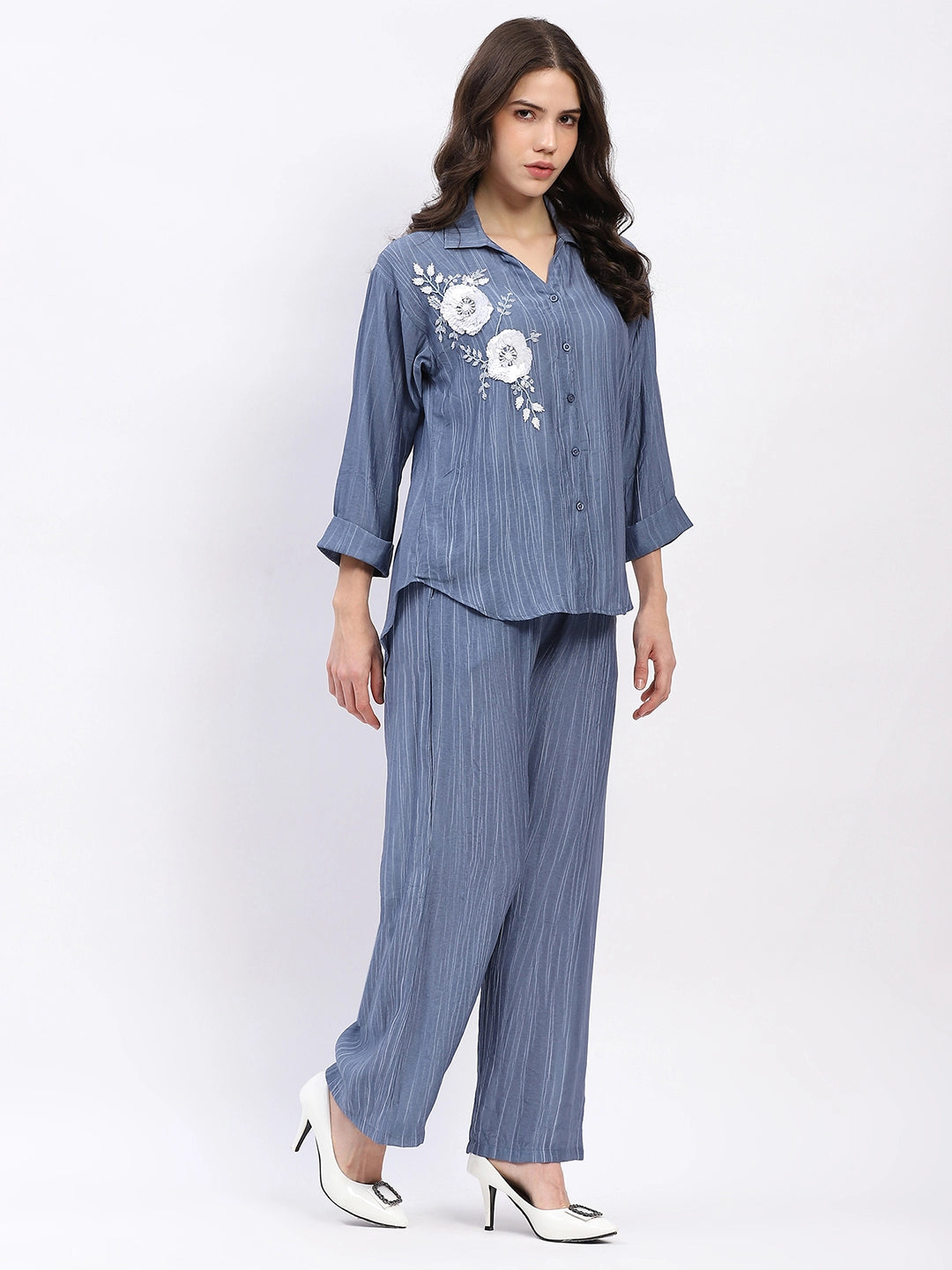 Embellished Striped Viscose Co-ord Set