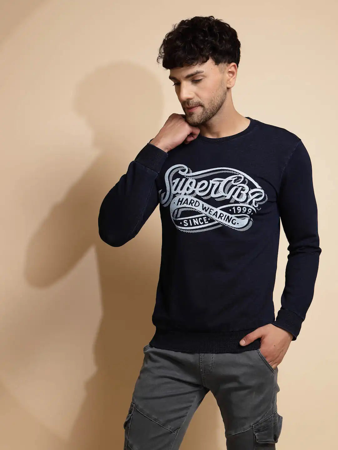 Blue Solid Full Sleeve Hosiery Sweatshirt