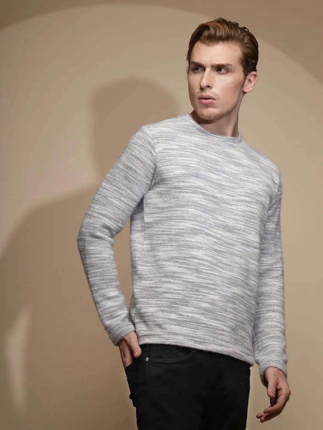Grey Abstract Print Full Sleeve Round Neck Acrylic Sweatshirt