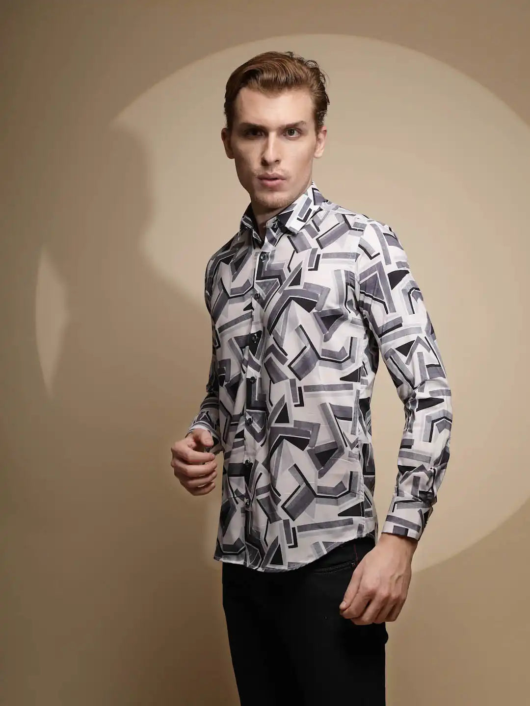 Black & White Satin Lycra Shirt - Global Republic