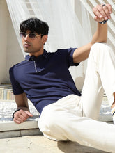 Navy Solid Nylon Polo T-Shirt