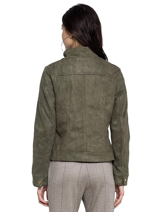 Women Green T- Neck Solid Jacket - Global Republic