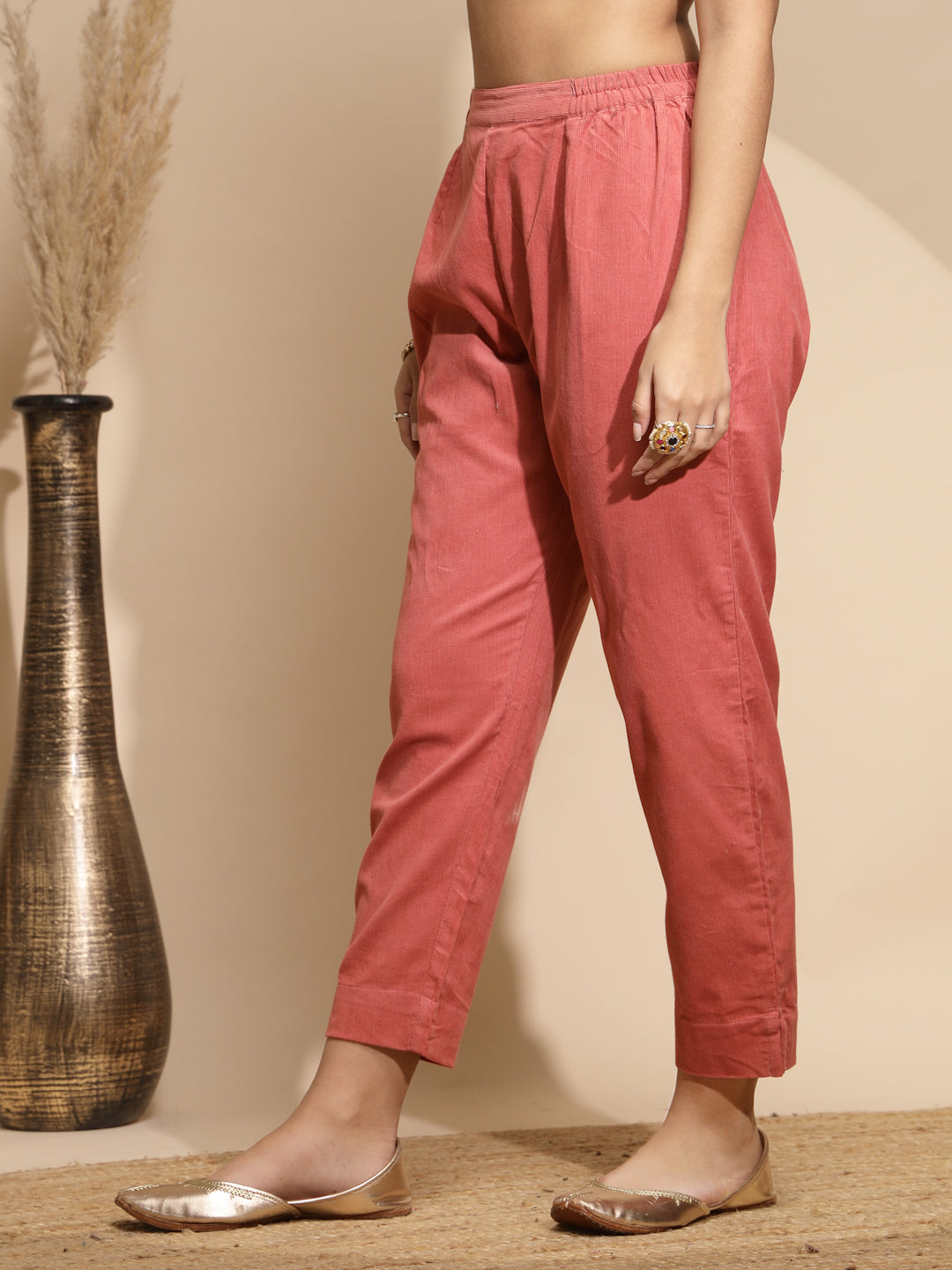 Peach Solid Wool Blend Pant - Global Republic