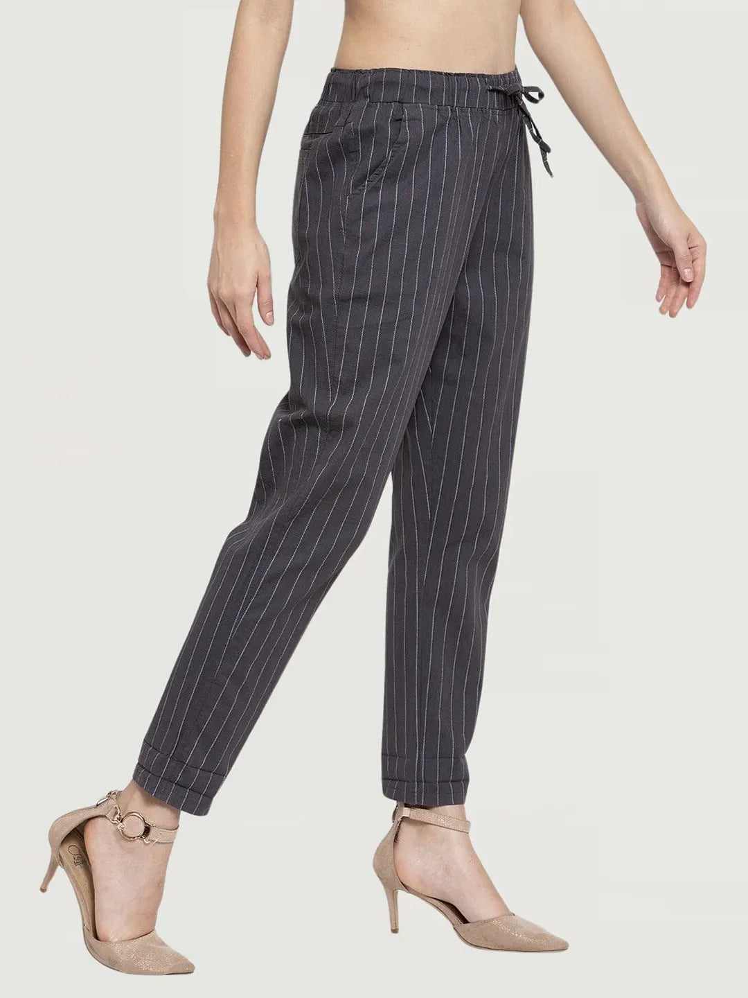 Dark Grey Cotton Regular Fit Lower - Global Republic