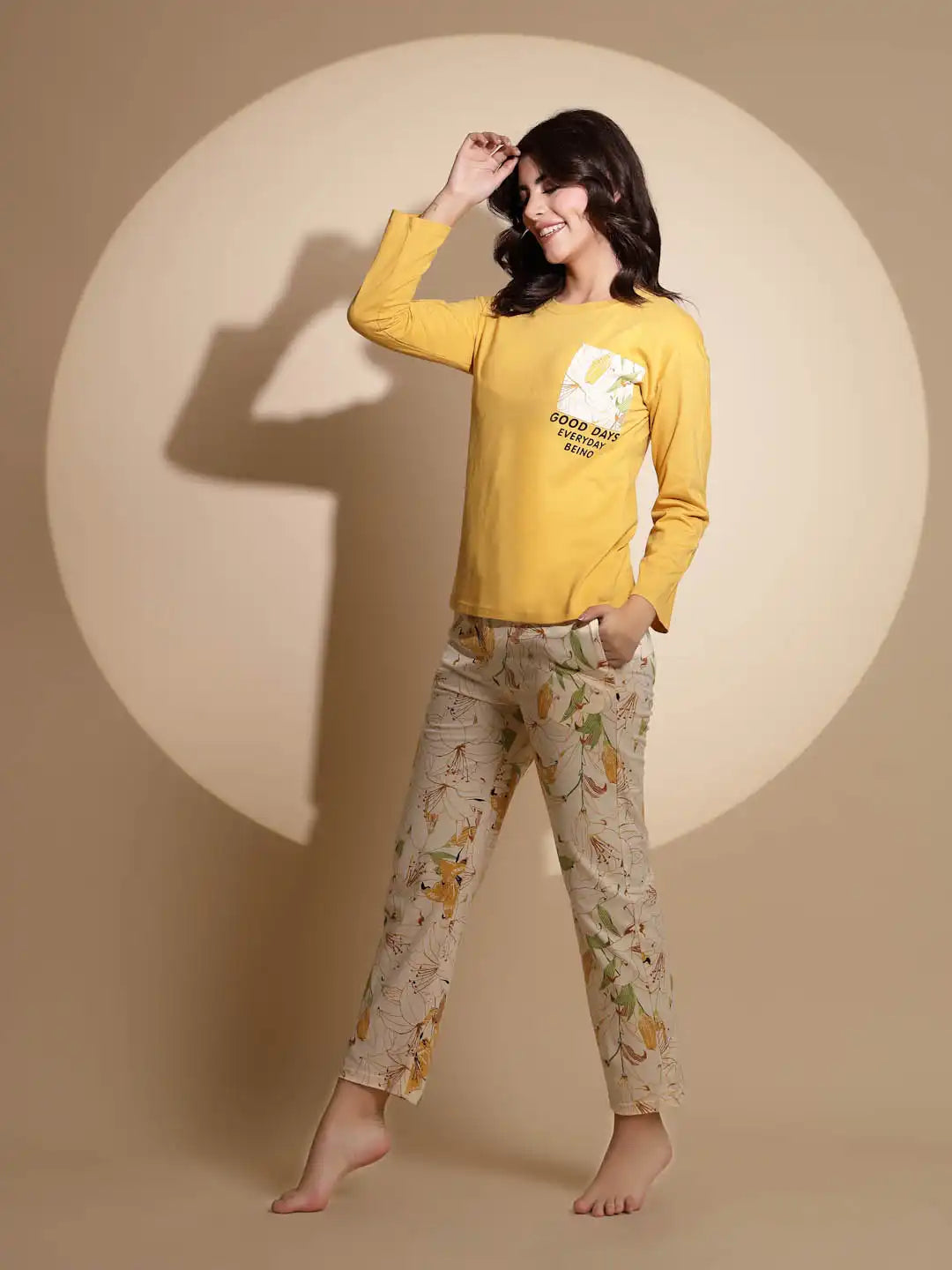 Yellow Hosiery Solid Top & Pyjama Night Suit Set - Global Republic