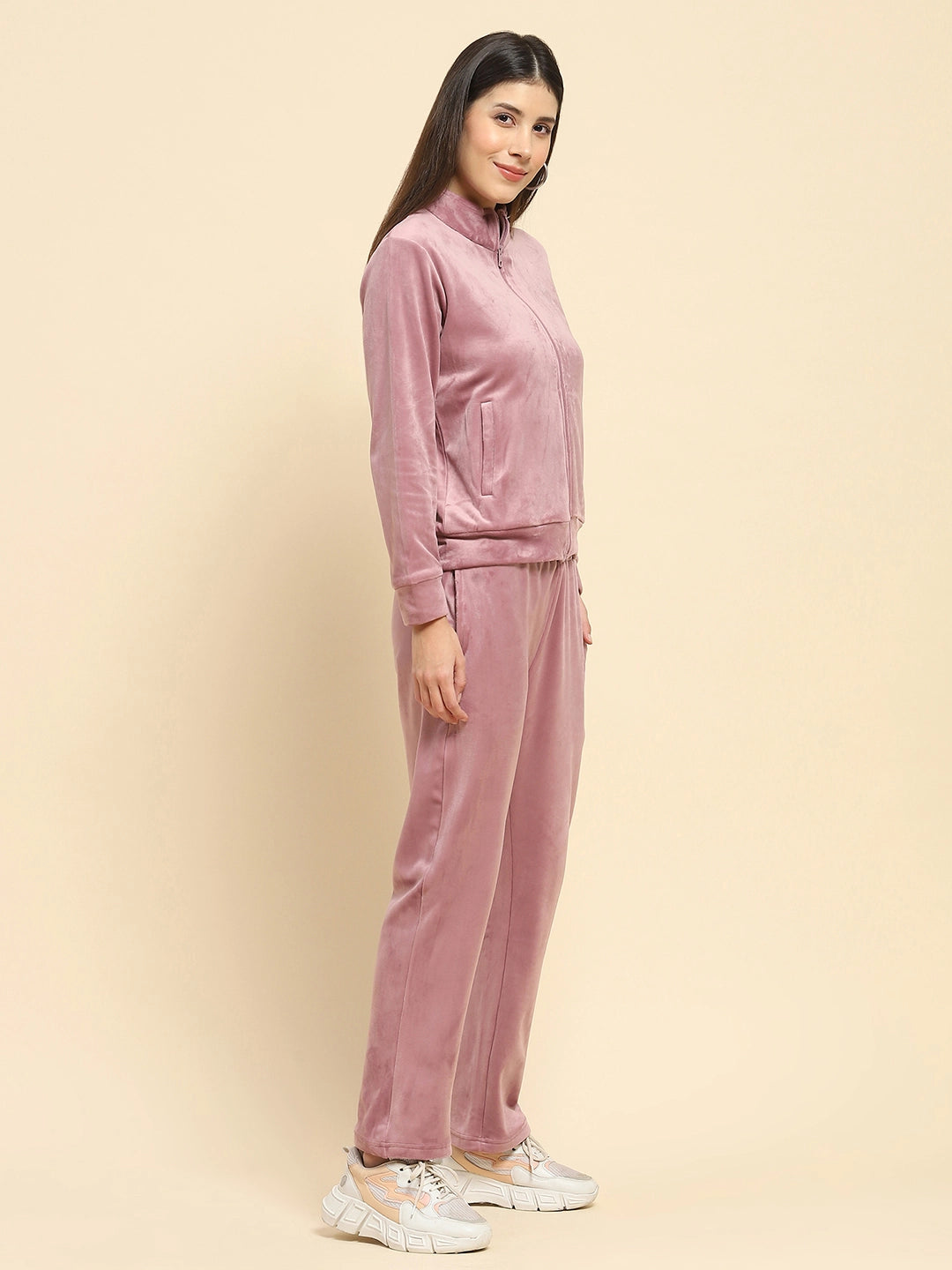 Mauve Velvet Relaxed Winter Nightsuit - Global Republic