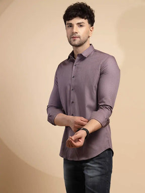 Purple Solid Full Sleeve Collared Neck Polyester Blend Shirt