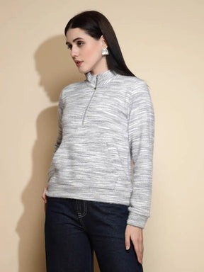 Grey Abstract print Full Sleeve Turtle Neck Acrylic Sweatshirt