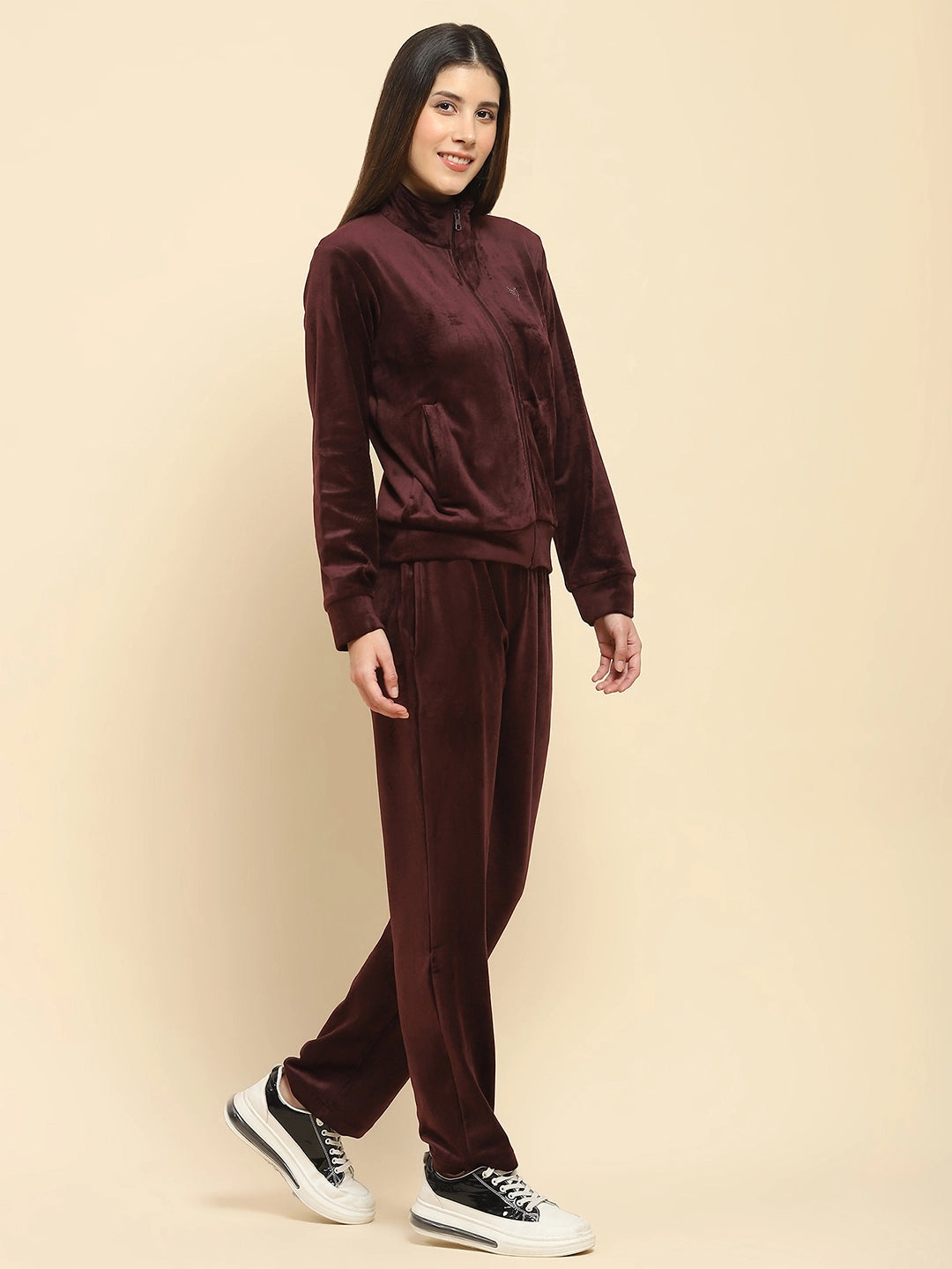 Burgundy Velvet Relaxed Winter Nightsuit - Global Republic