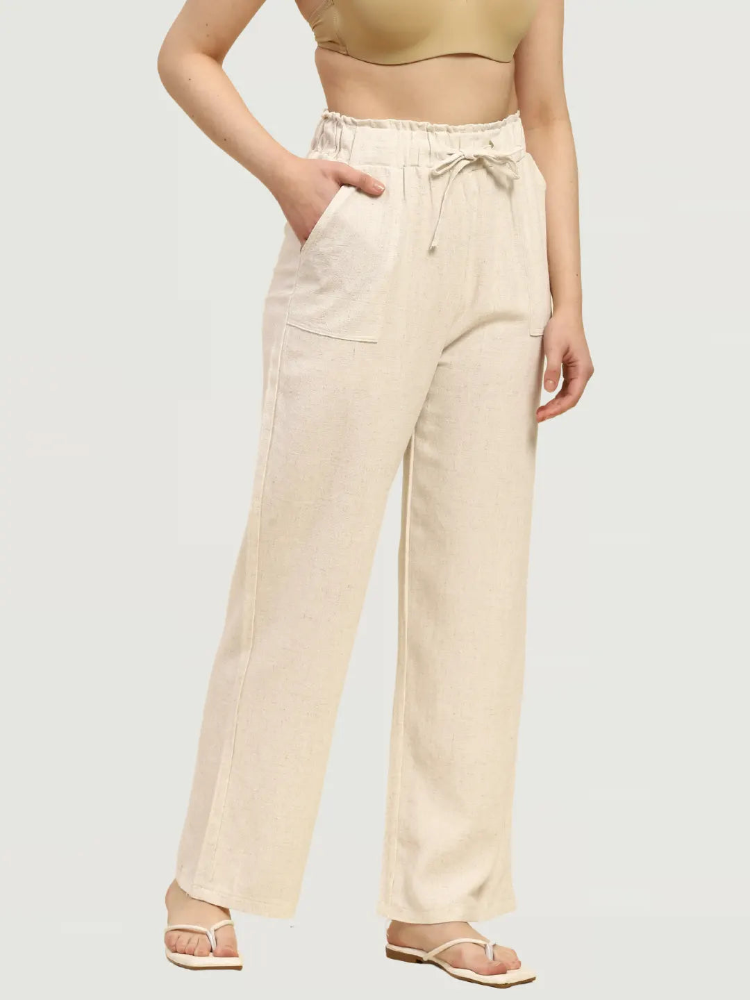 Natural Solid Cotton Linen Relaxed Lower