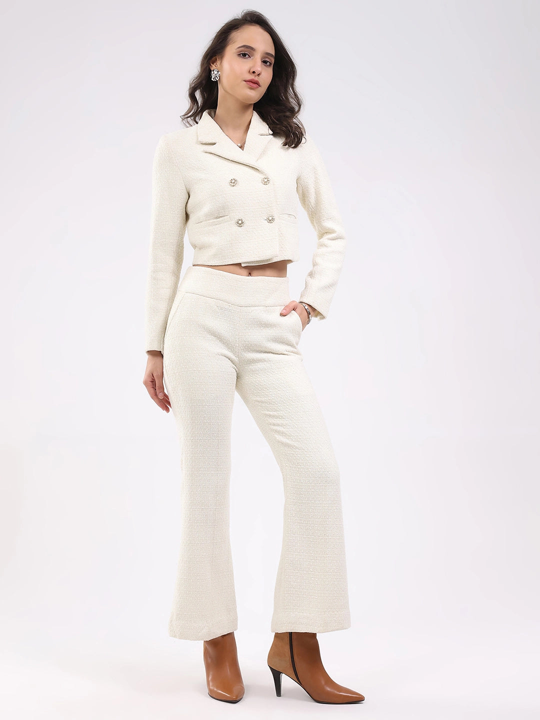 Off White Wool Blend Co-ord Set - Global Republic